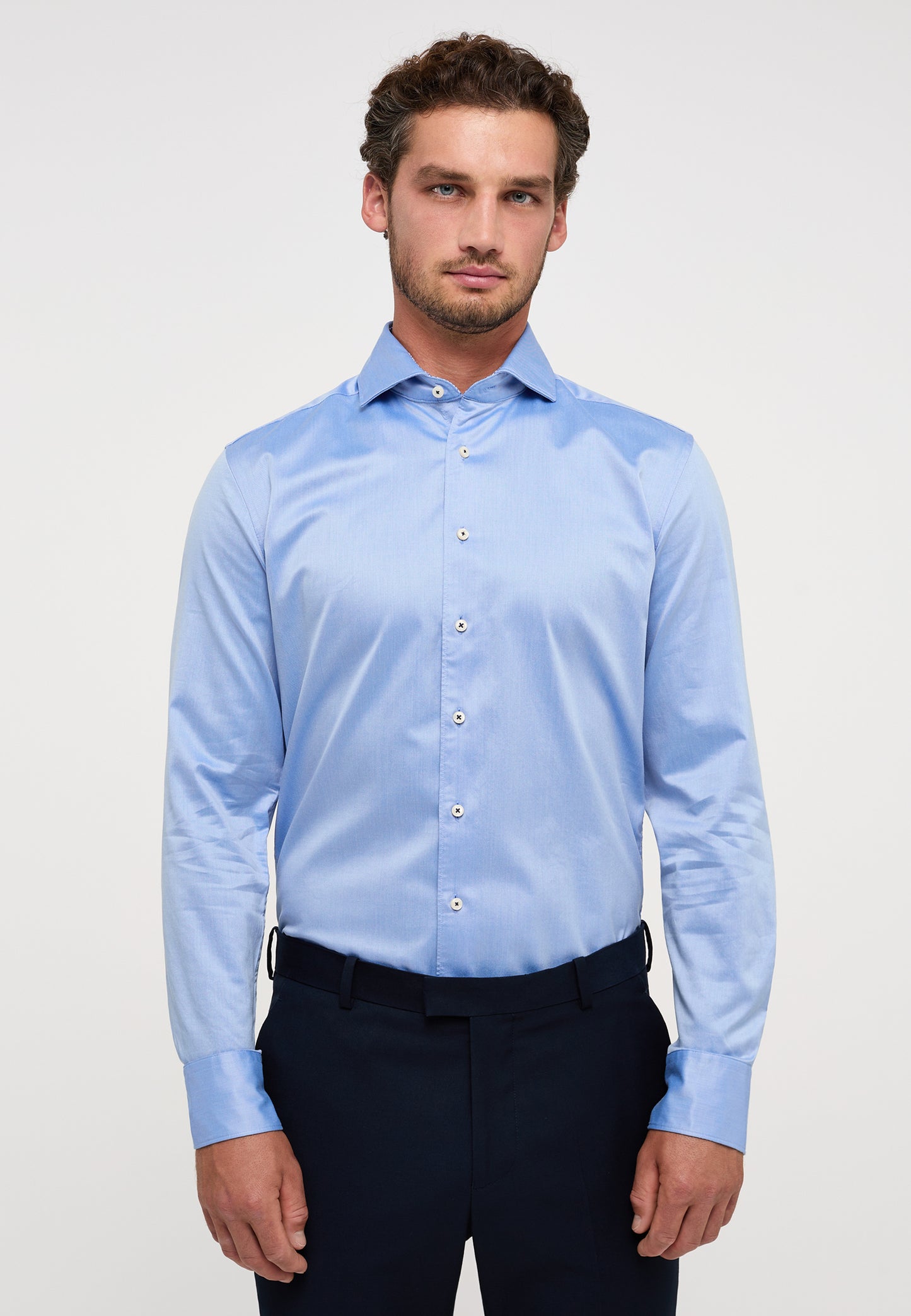 ETERNA LANGARM HEMD SLIM FIT SOFT LUXURY SHIRT HELLBLAU MIT PATCHUNG