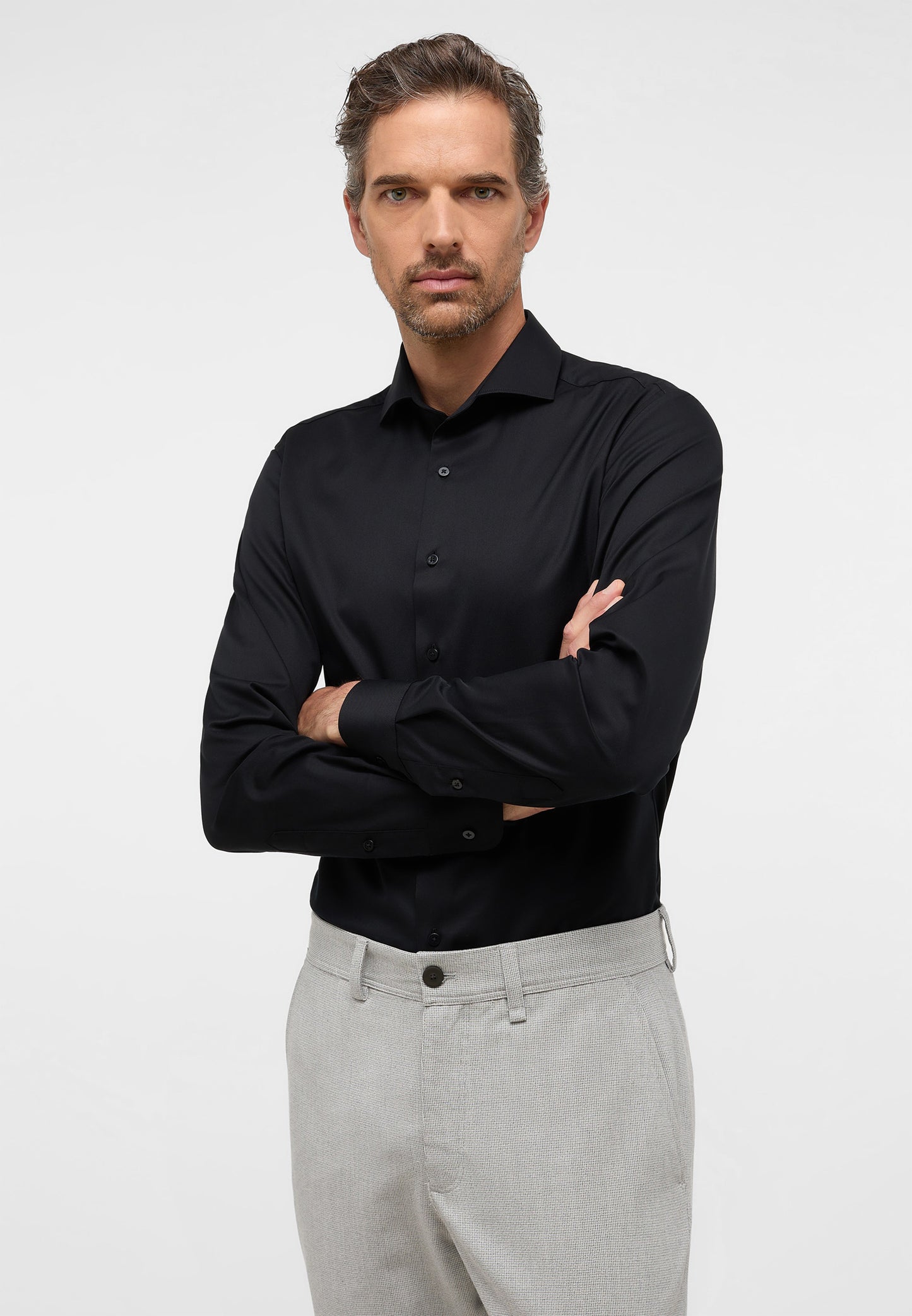 ETERNA LANGARM HEMD SLIM FIT COVER SHIRT TWILL SCHWARZ