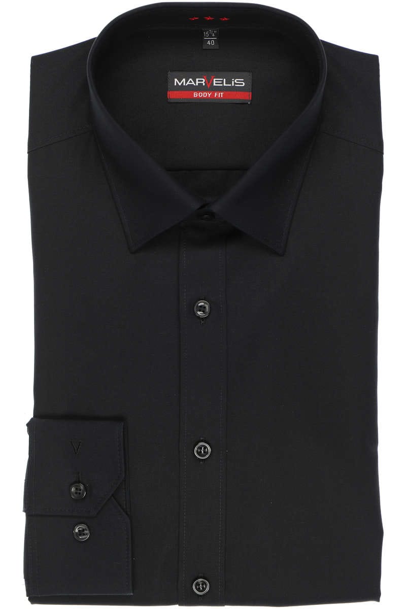 MARVELIS EXTRA LANGER ARM HEMD BODY FIT SCHWARZ