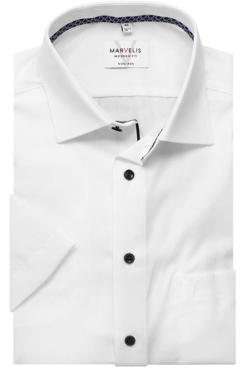 MARVELIS KURZARM HEMD MODERN FIT WEISS MIT PATCHUNG