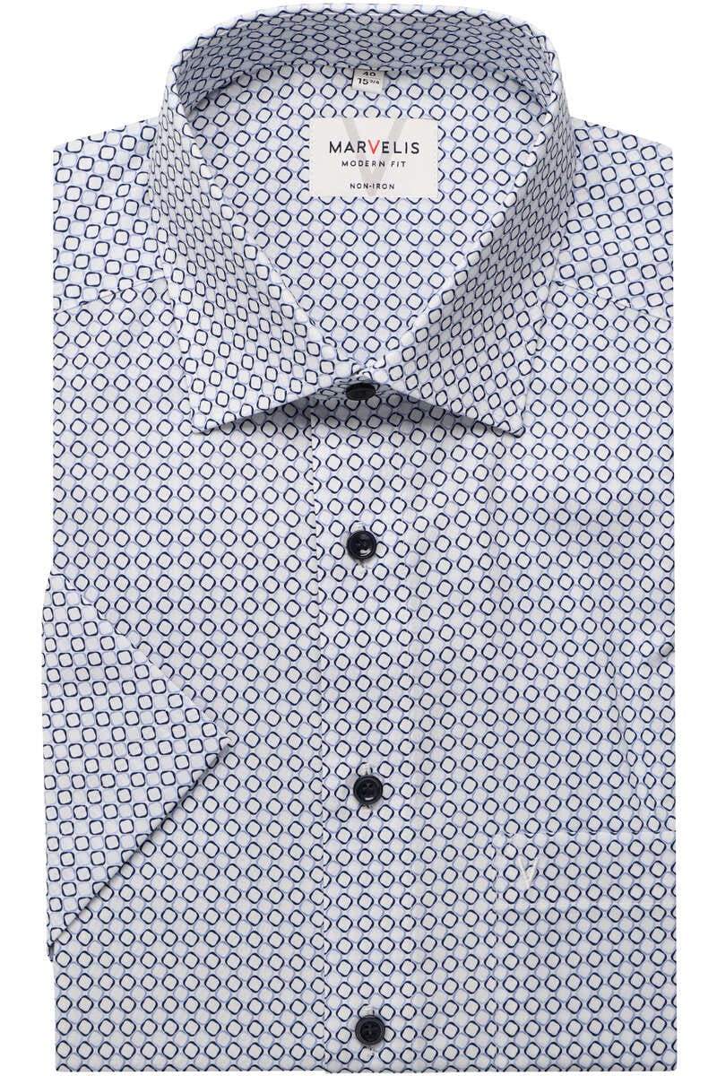 MARVELIS KURZARM HEMD MODERN FIT WEISS GEMUSTERT