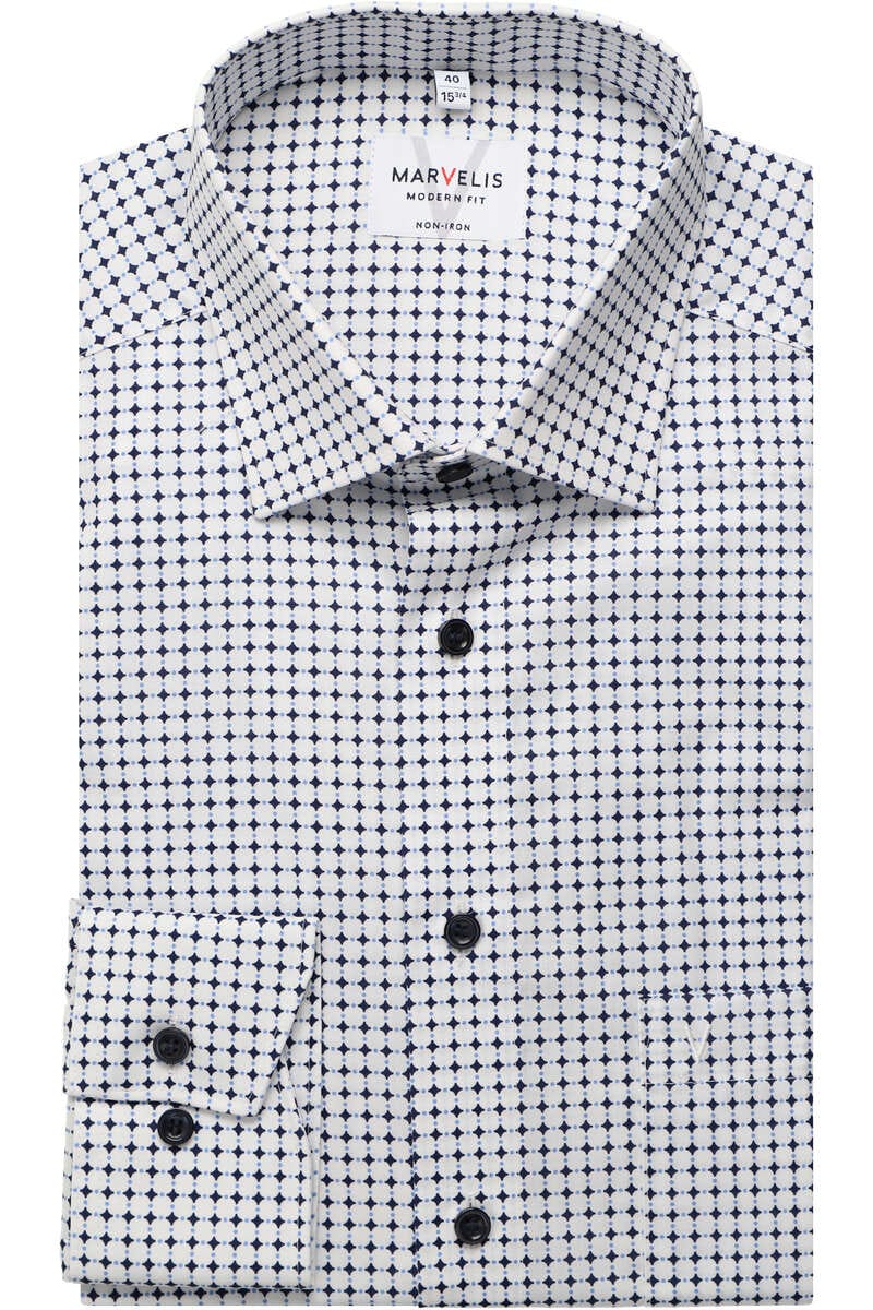 MARVELIS LANGARM HEMD MODERN FIT WEISS GEMUSTERT