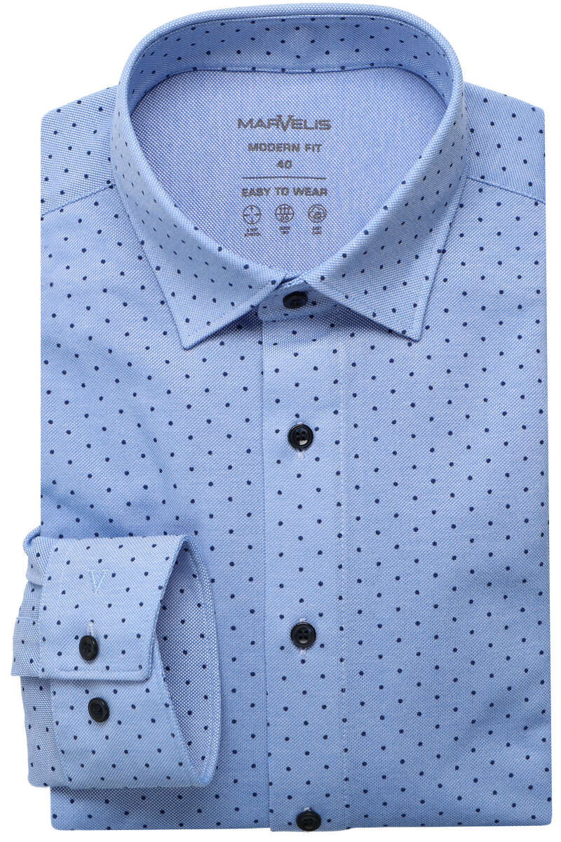 MARVELIS LANGARM HEMD MODERN FIT GEMUSTERT HELLBLAU
