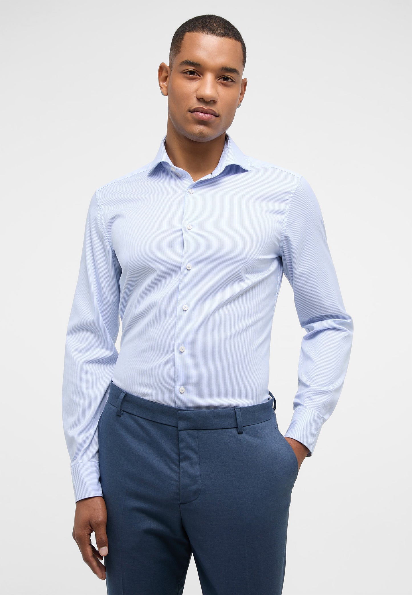 ETERNA LANGARM HEMD SLIM FIT GESTREIFT TWILL BLAU/WEISS