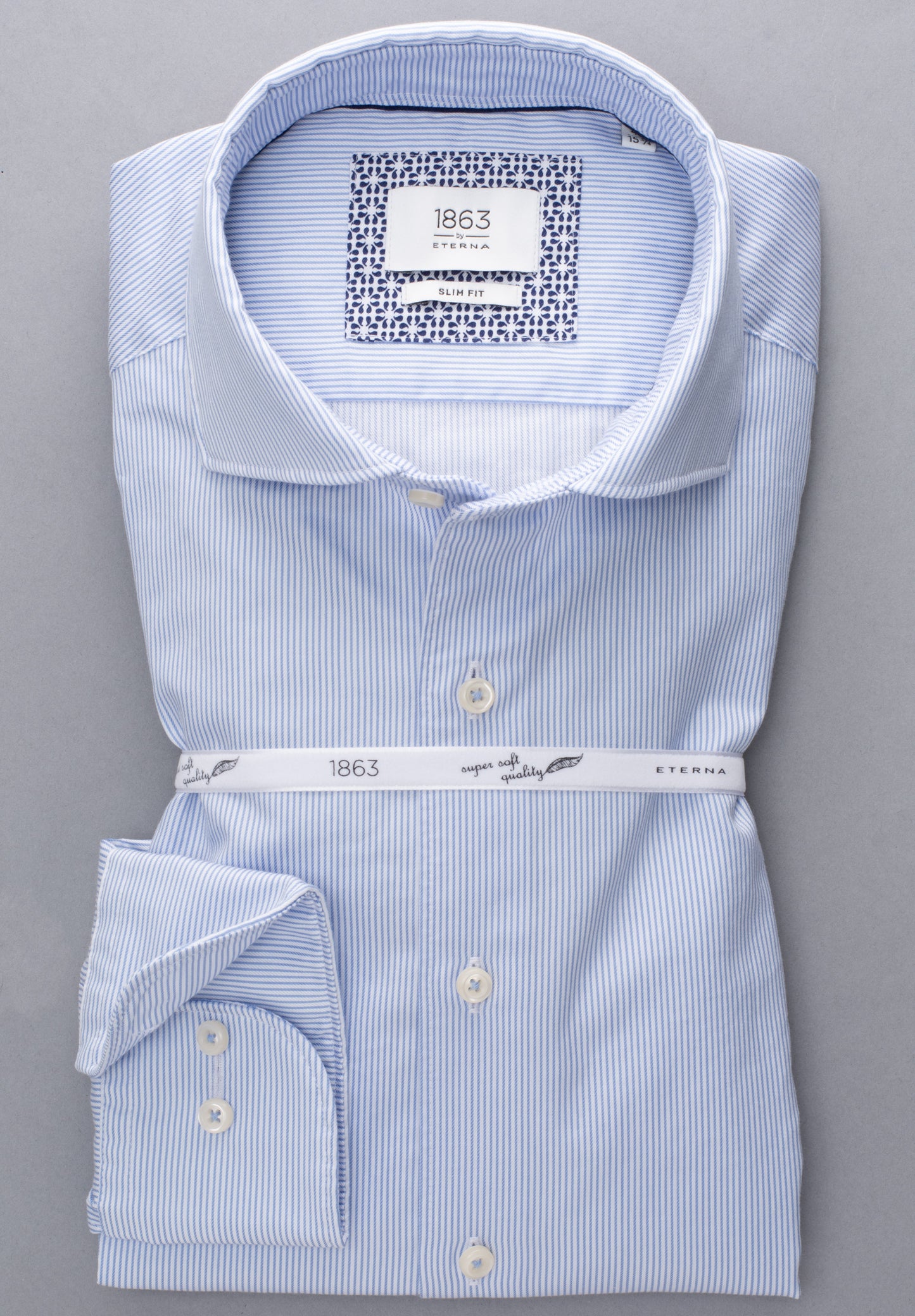 1863 BY ETERNA LANGARM HEMD SLIM FIT SOFT TAILORING STREIFEN TWILL WEISS/BLAU