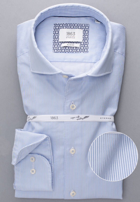 1863 BY ETERNA LANGARM HEMD SLIM FIT SOFT TAILORING STREIFEN TWILL WEISS/BLAU