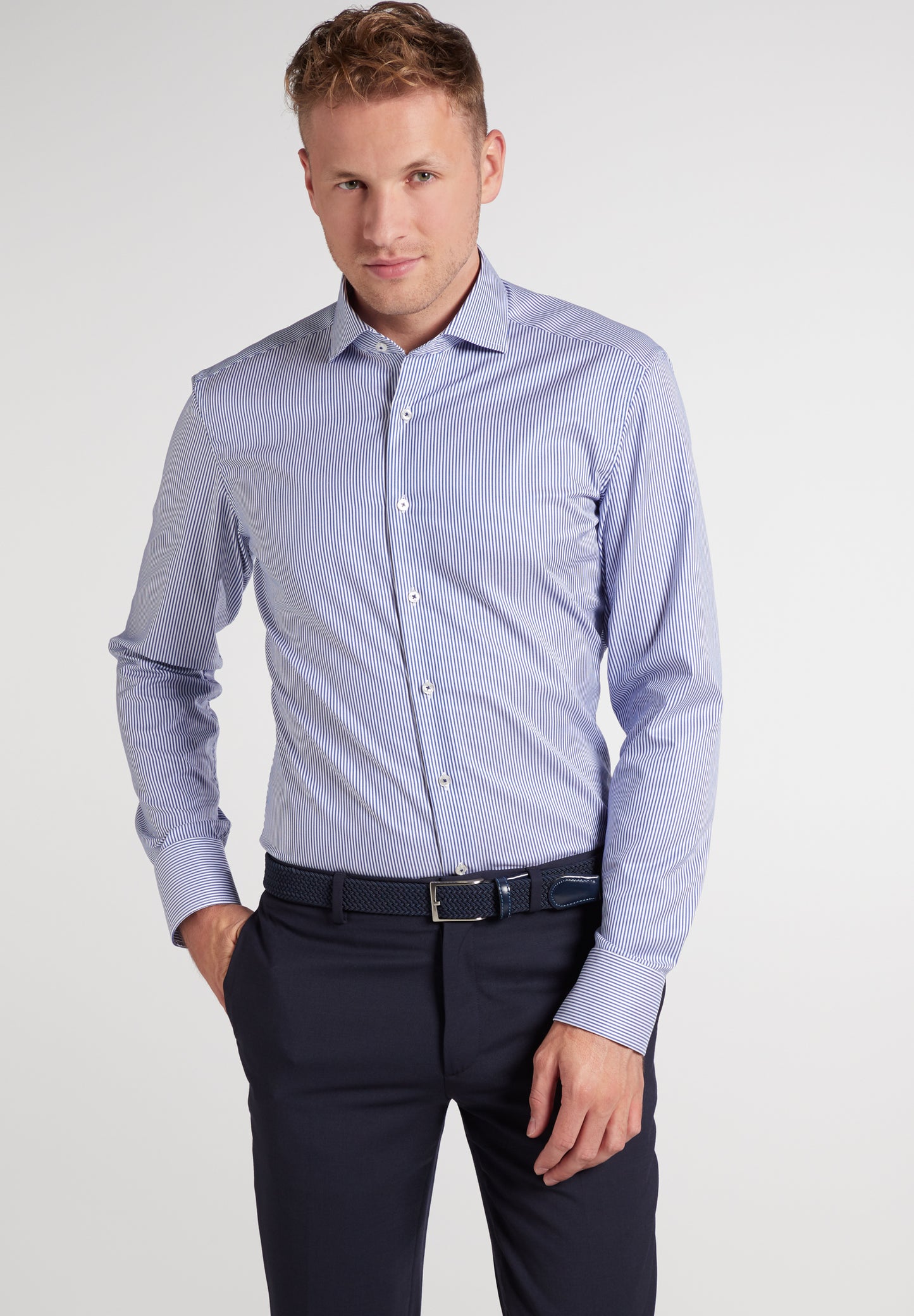 ETERNA LANGARM HEMD SLIM FIT STREIFEN TWILL BLAU/WEISS