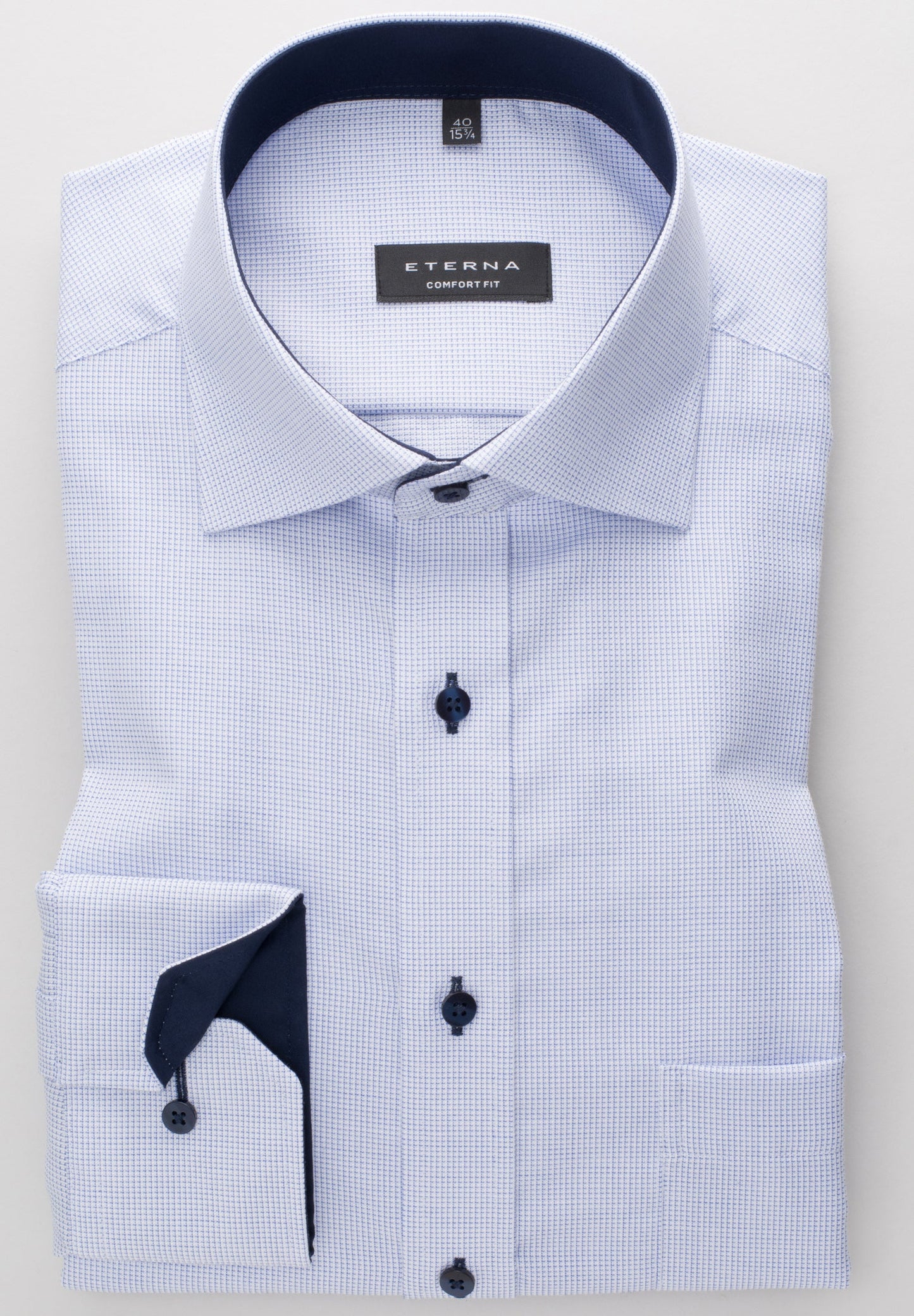 ETERNA LANGARM HEMD COMFORT FIT STRUKTUR HELLBLAU MIT PATCHUNG
