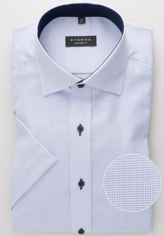 ETERNA KURZARM HEMD COMFORT FIT STRUKTUR HELLBLAU
