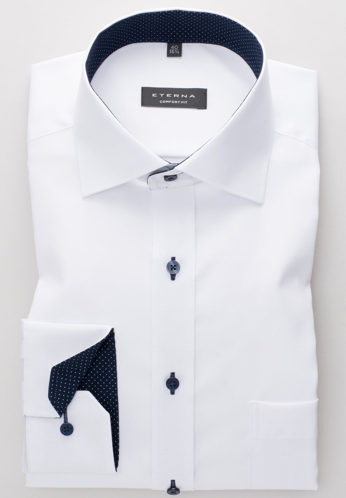 ETERNA LANGARM HEMD COMFORT FIT FEIN OXFORD WEISS MIT PATCHUNG