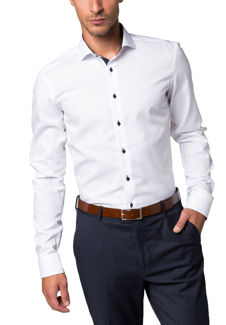 ETERNA LANGARM HEMD SLIM FIT OXFORD WEISS MIT PATCHUNG