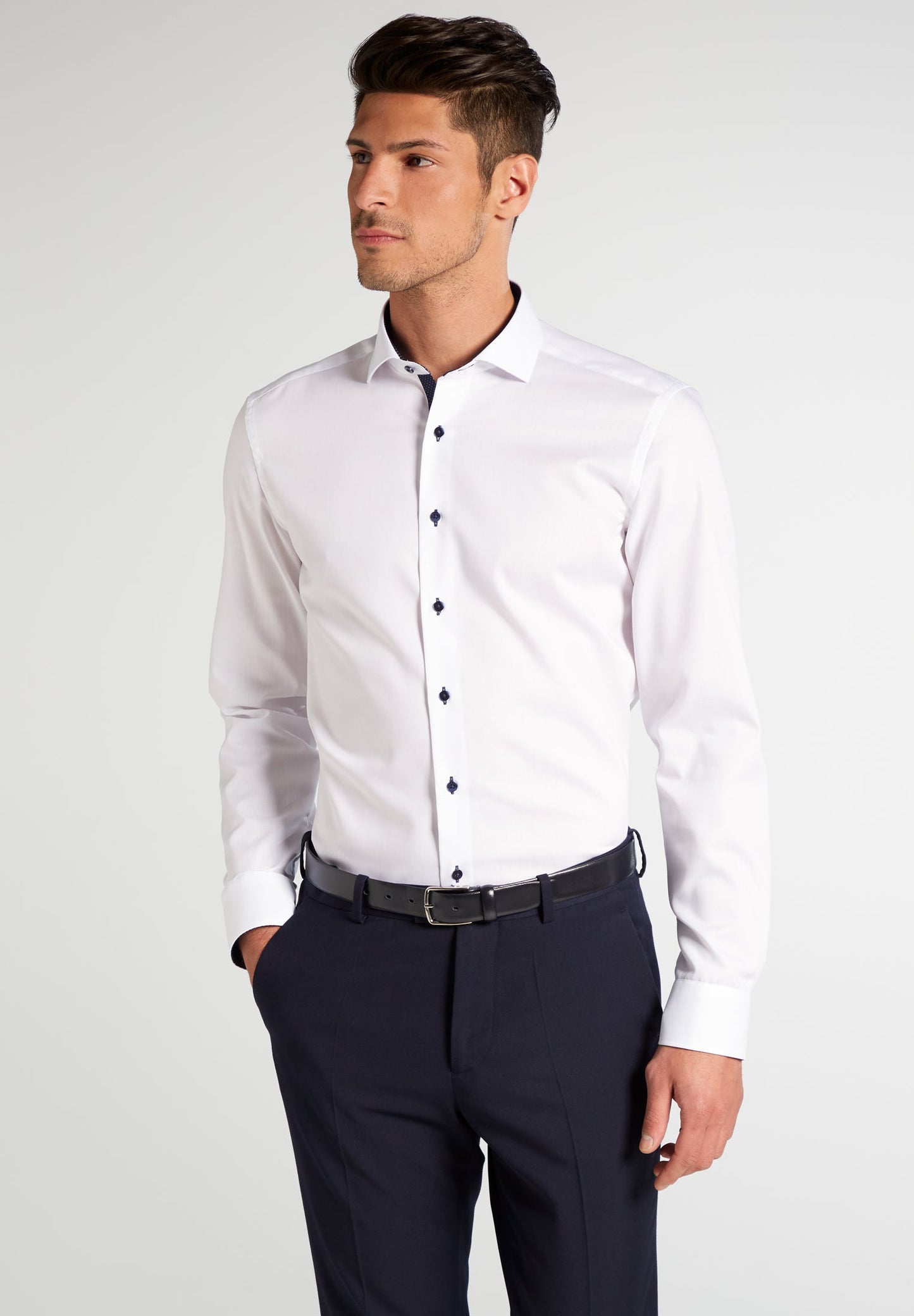 ETERNA LANGARM HEMD SLIM FIT OXFORD WEISS MIT PATCHUNG