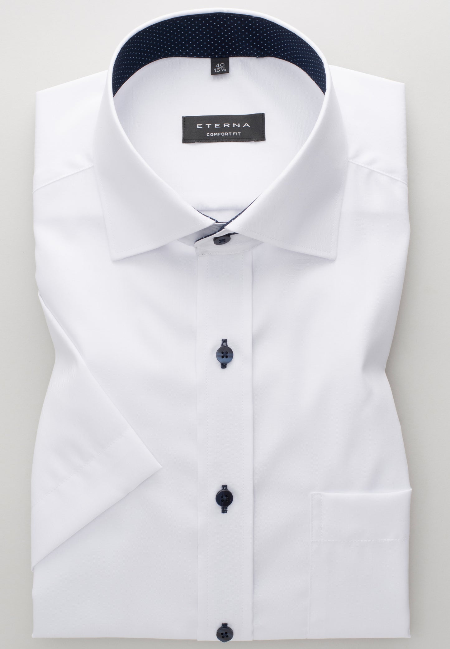 ETERNA KURZARM HEMD COMFORT FIT UNI POPELINE WEISS MIT PATCHUNG