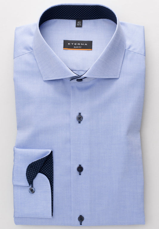 ETERNA LANGARM HEMD SLIM FIT OXFORD BLAU MIT PATCHUNG