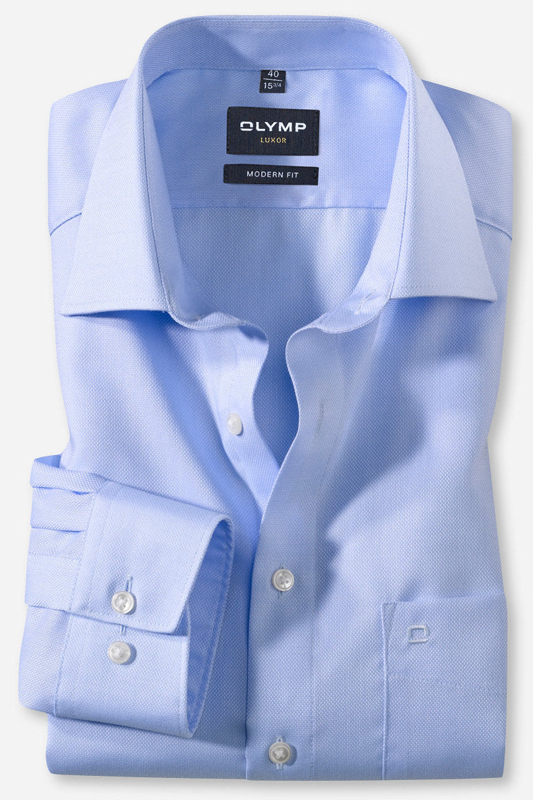 OLYMP NATTÉ LANGARM HEMD MODERN FIT HELLBLAU