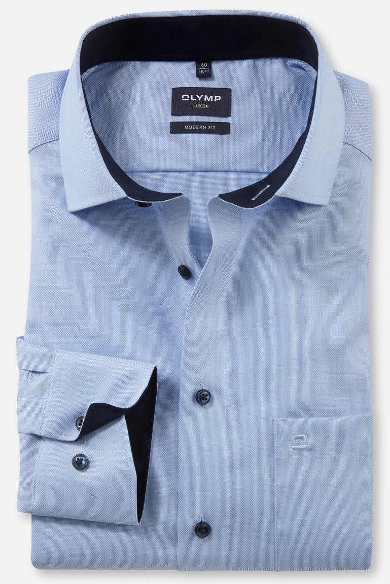 OLYMP NATTÉ LANGARM HEMD MODERN FIT HELLBLAU MIT PATCHUNG