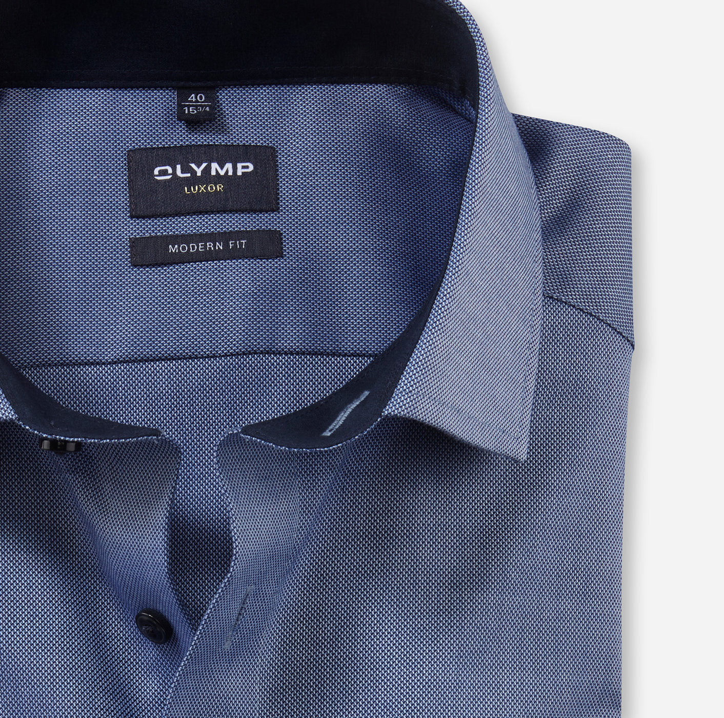 OLYMP NATTÉ LANGARM HEMD MODERN FIT MARINE MIT PATCHUNG