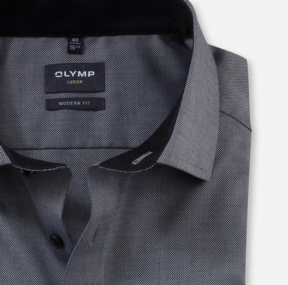OLYMP NATTÉ LANGARM HEMD MODERN FIT SCHWARZ MIT PATCHUNG