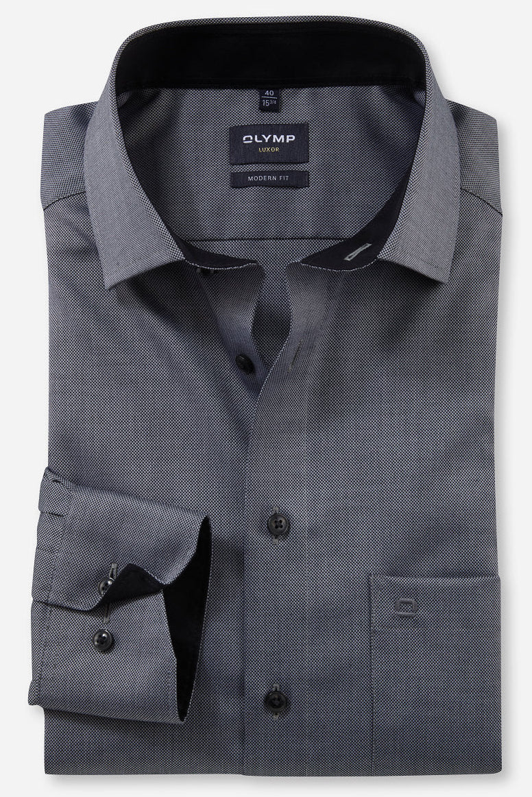 OLYMP NATTÉ LANGARM HEMD MODERN FIT SCHWARZ MIT PATCHUNG