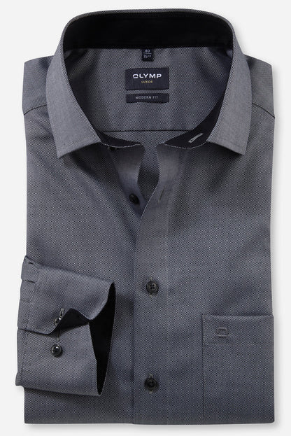 OLYMP NATTÉ LANGARM HEMD MODERN FIT SCHWARZ MIT PATCHUNG