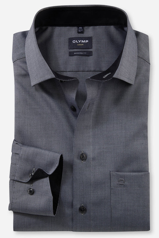 OLYMP NATTÉ LANGARM HEMD MODERN FIT SCHWARZ MIT PATCHUNG