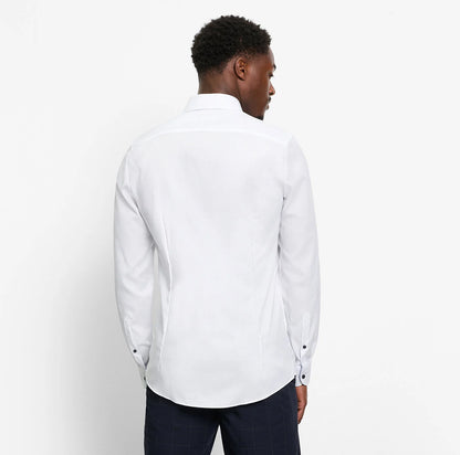 OLYMP LEVEL FIVE BODY FIT FAUX UNI LANGARM HEMD WEISS MIT PATCHUNG