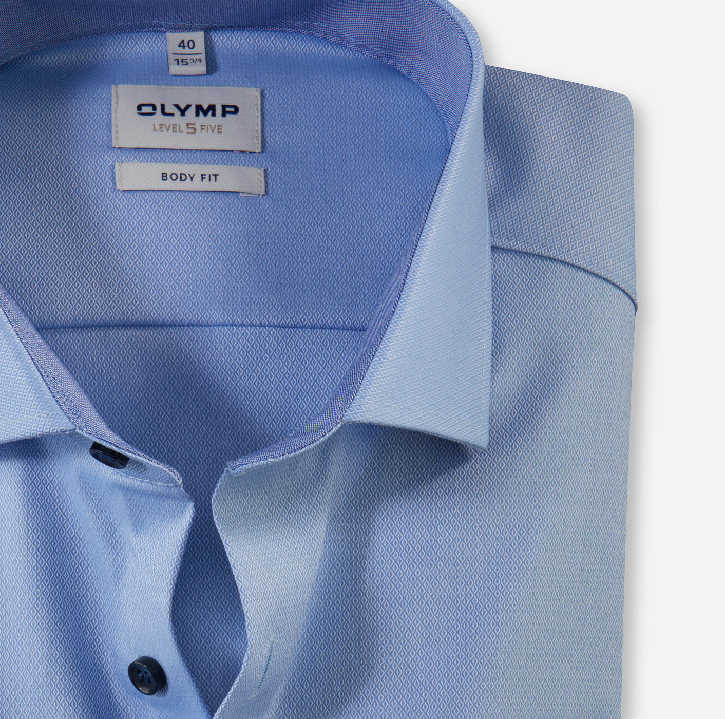 OLYMP LEVEL FIVE BODY FIT FAUX UNI LANGARM HEMD BLEU MIT PATCHUNG