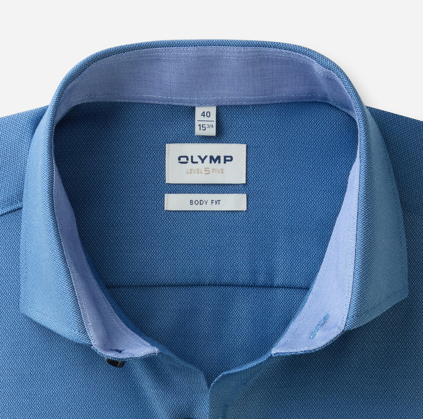 OLYMP LEVEL FIVE BODY FIT FAUX UNI LANGARM HEMD BLAU MIT PATCHUNG