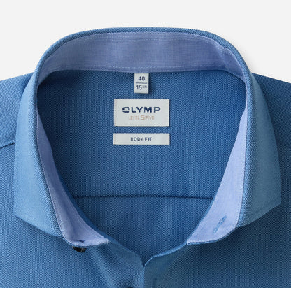 OLYMP LEVEL FIVE BODY FIT FAUX UNI LANGARM HEMD BLAU MIT PATCHUNG