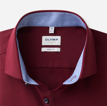 OLYMP LEVEL FIVE BODY FIT FAUX UNI LANGARM HEMD ROT MIT PATCHUNG