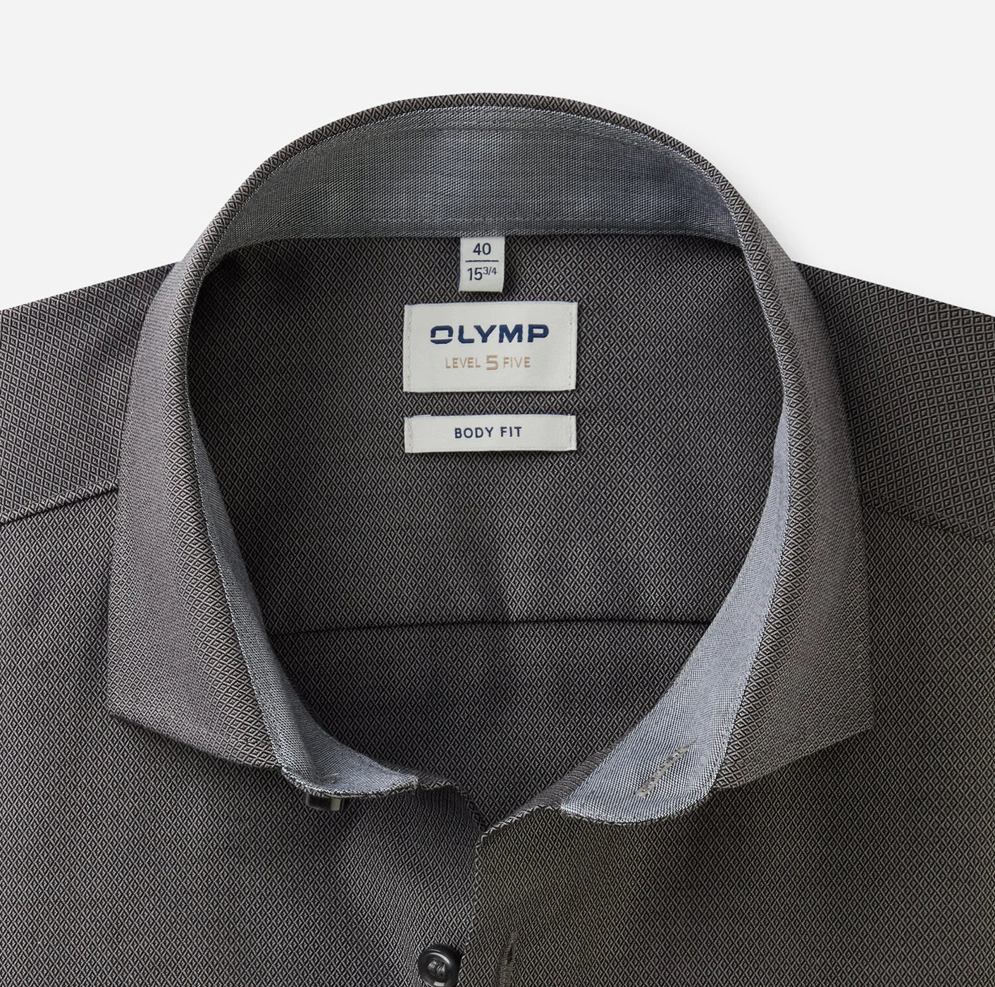 OLYMP LEVEL FIVE BODY FIT FAUX UNI LANGARM HEMD ANTHRAZIT MIT PATCHUNG