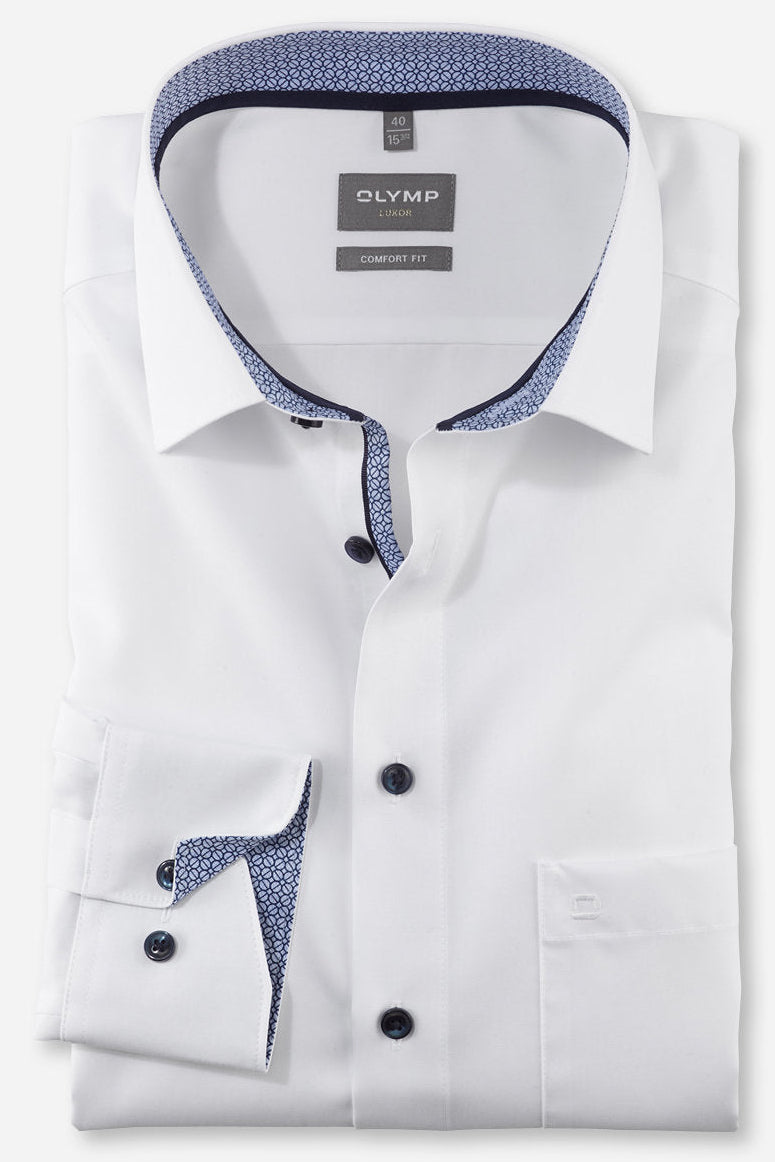 OLYMP LUXOR COMFORT FIT UNI LANGARM HEMD WEISS MIT PATCHUNG