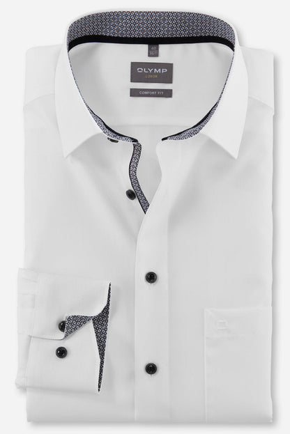 OLYMP LUXOR COMFORT FIT UNI LANGARM HEMD WEISS MIT PATCHUNG