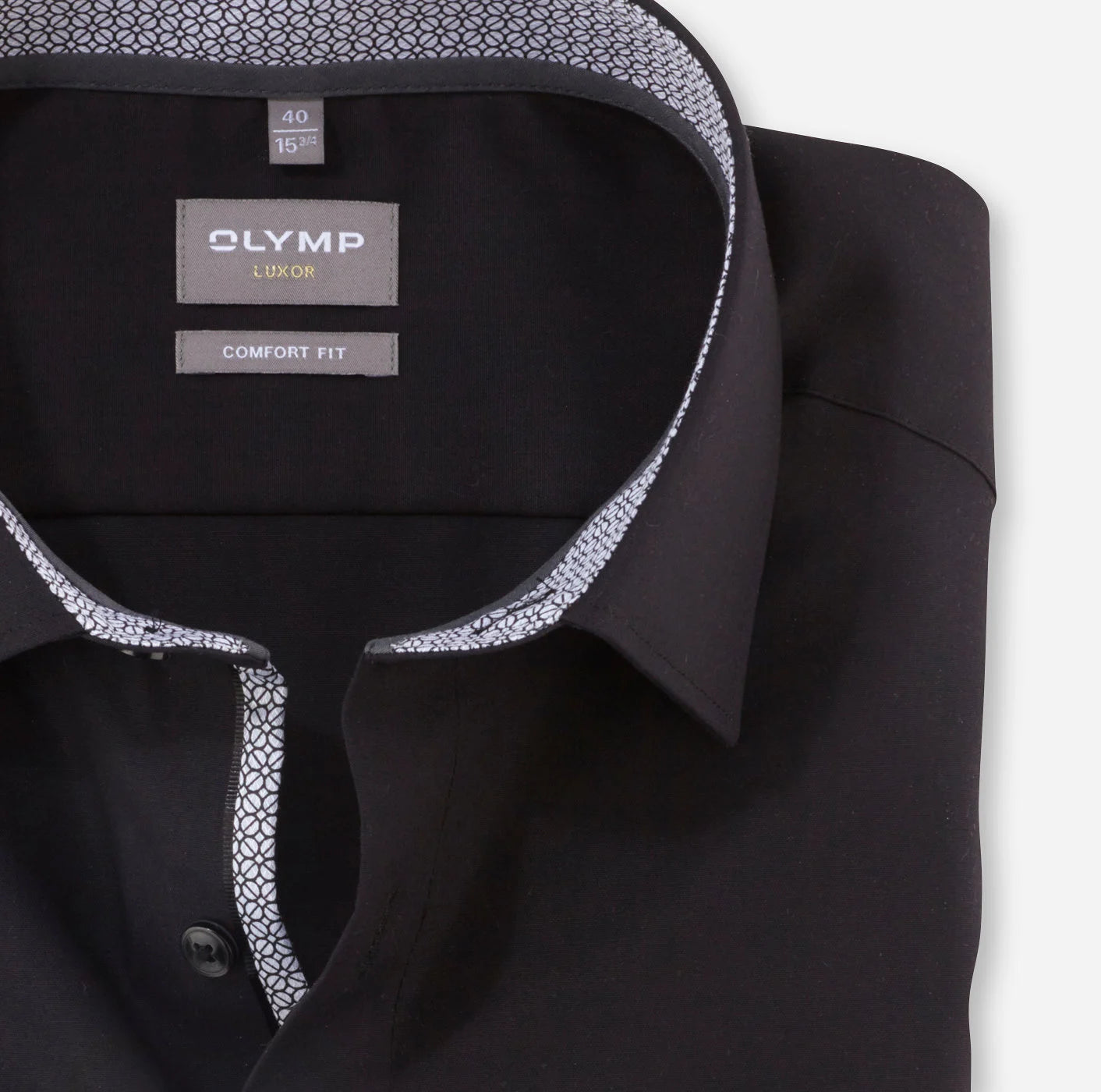 OLYMP LUXOR COMFORT FIT UNI LANGARM HEMD SCHWARZ MIT PATCHUNG