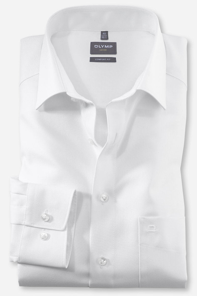 OLYMP LUXOR COMFORT FIT TWILL LANGARM HEMD WEISS