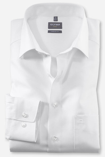 OLYMP LUXOR COMFORT FIT TWILL LANGARM HEMD WEISS