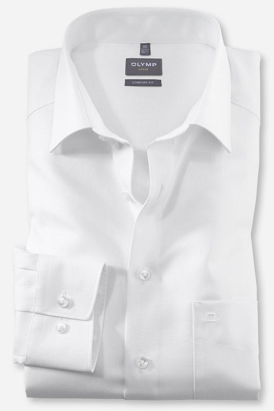 OLYMP LUXOR COMFORT FIT TWILL LANGARM HEMD WEISS