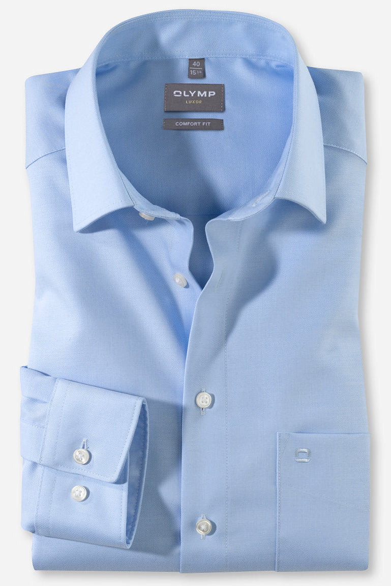 OLYMP LUXOR COMFORT FIT TWILL LANGARM HEMD HELLBLAU