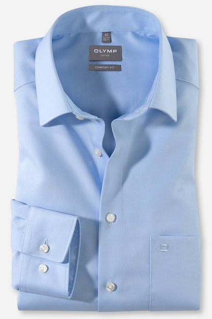 OLYMP LUXOR COMFORT FIT TWILL LANGARM HEMD HELLBLAU
