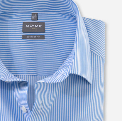 OLYMP LUXOR COMFORT FIT TWILL LANGARM HEMD HELLBLAU GESTREIFT