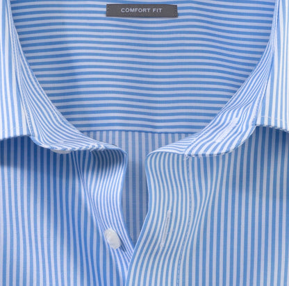 OLYMP LUXOR COMFORT FIT TWILL LANGARM HEMD HELLBLAU GESTREIFT