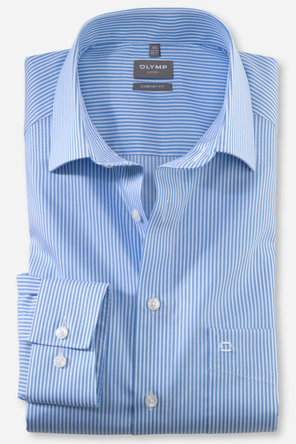 OLYMP LUXOR COMFORT FIT TWILL LANGARM HEMD HELLBLAU GESTREIFT