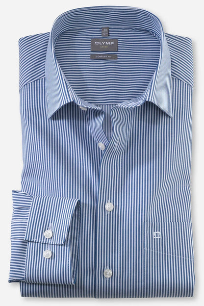 OLYMP LUXOR COMFORT FIT TWILL LANGARM HEMD BLAU GESTREIFT