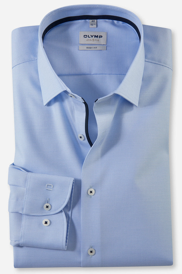 OLYMP LEVEL FIVE BODY FIT FAUX UNI LANGARM HEMD BLAU KARIERT
