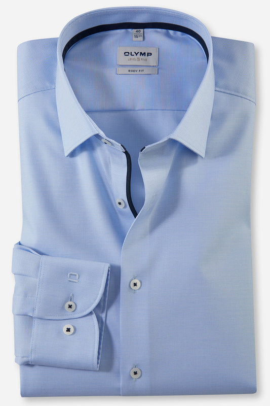 OLYMP LEVEL FIVE BODY FIT FAUX UNI LANGARM HEMD BLAU KARIERT