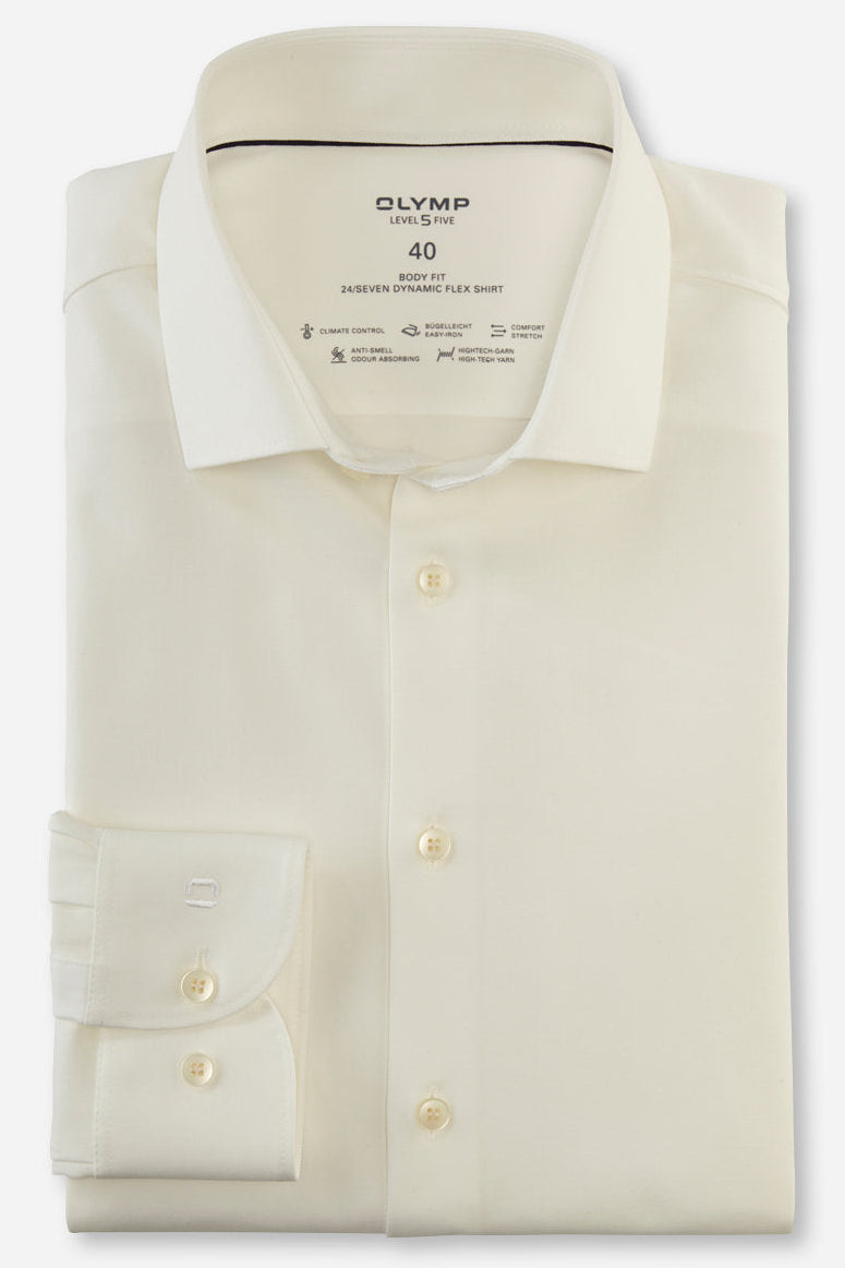 OLYMP LEVEL FIVE BODY FIT TWILL LANGARM HEMD HELLBEIGE