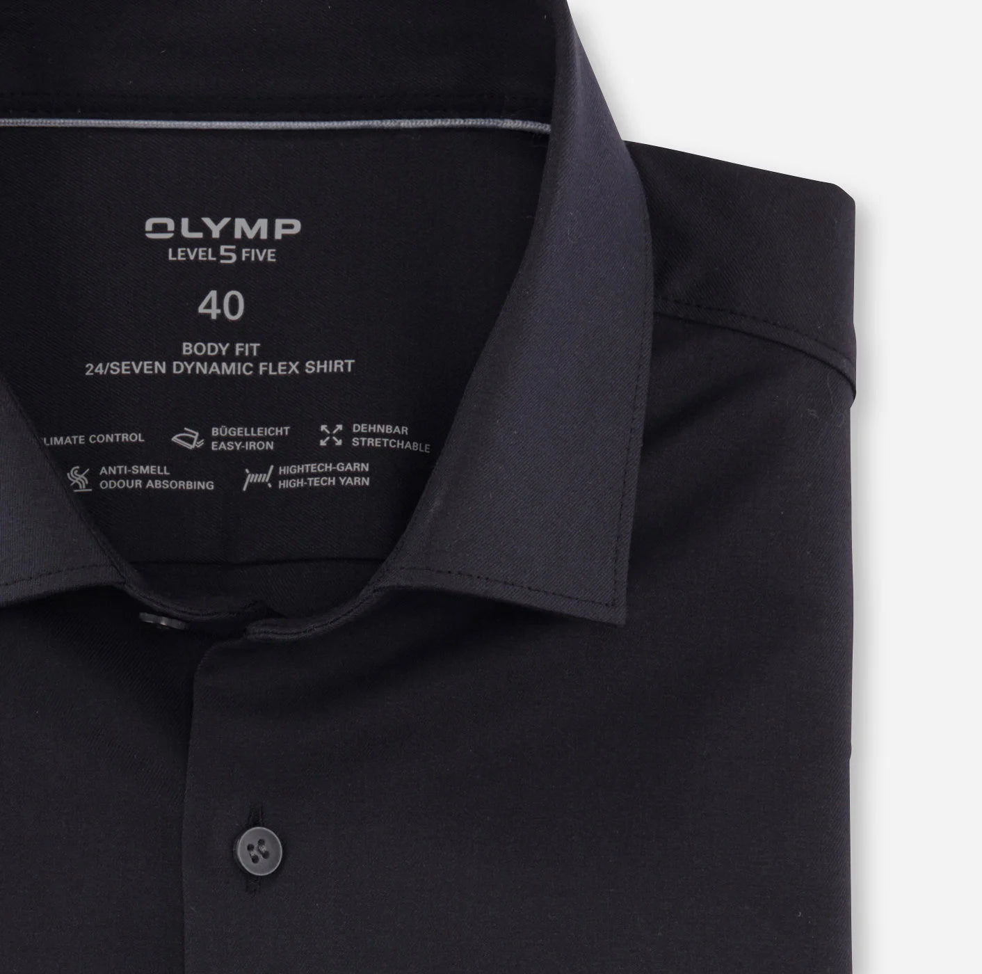 OLYMP LEVEL FIVE BODY FIT TWILL LANGARM HEMD SCHWARZ