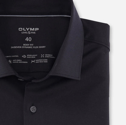 OLYMP LEVEL FIVE BODY FIT TWILL LANGARM HEMD SCHWARZ
