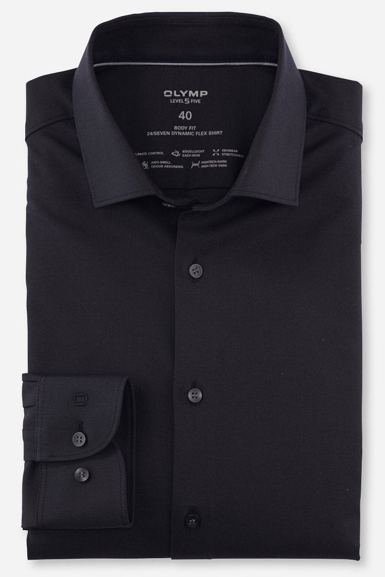 OLYMP LEVEL FIVE BODY FIT TWILL LANGARM HEMD SCHWARZ