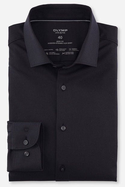 OLYMP LEVEL FIVE BODY FIT TWILL LANGARM HEMD SCHWARZ